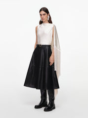 Cream satin fringed scarf top
