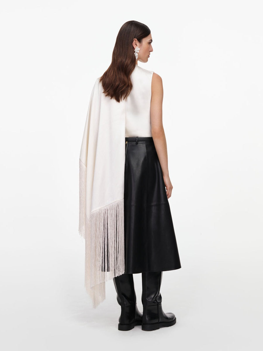 Cream satin fringed scarf top