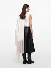 Cream satin fringed scarf top