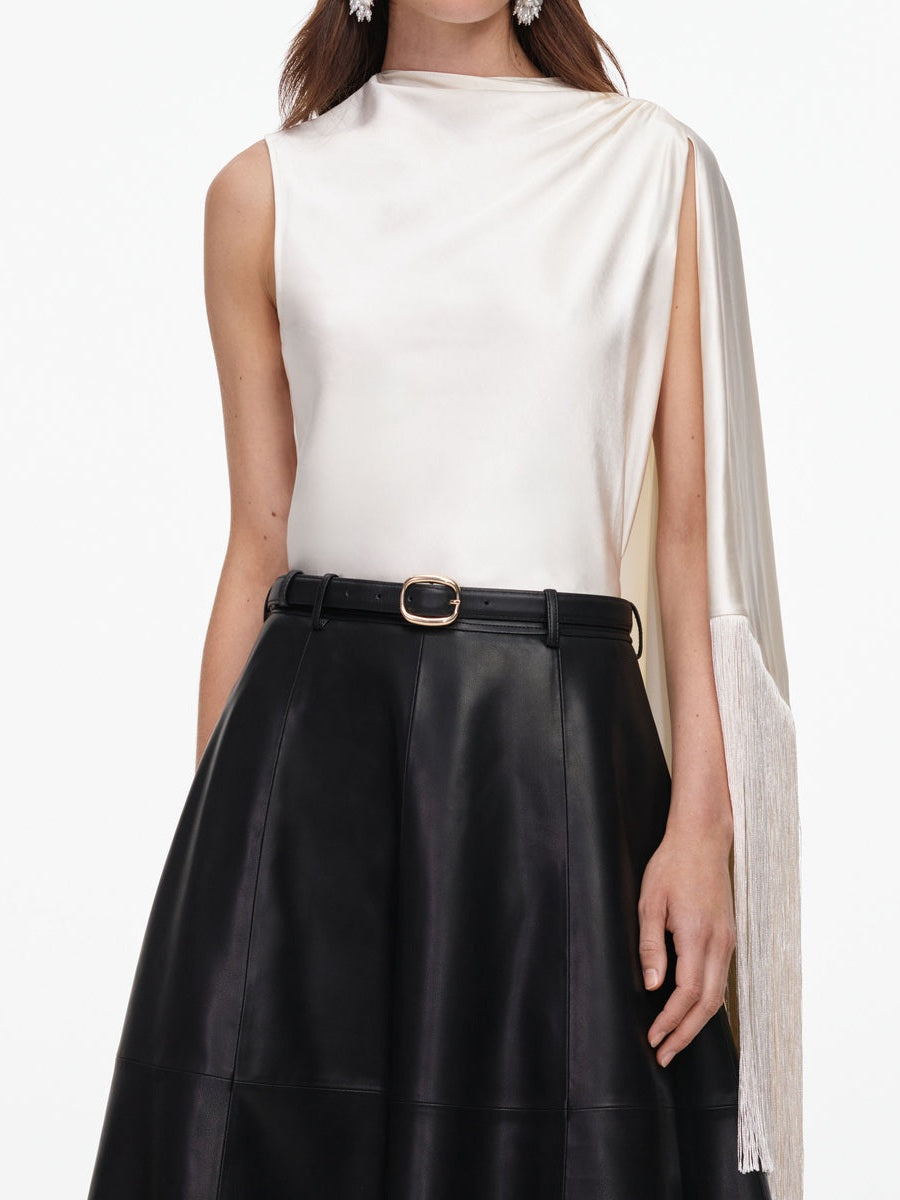 Cream satin fringed scarf top
