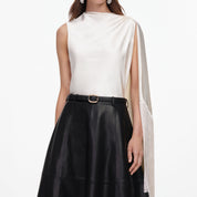 Cream satin fringed scarf top