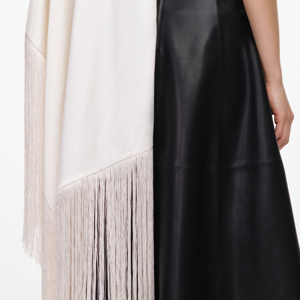 Cream satin fringed scarf top