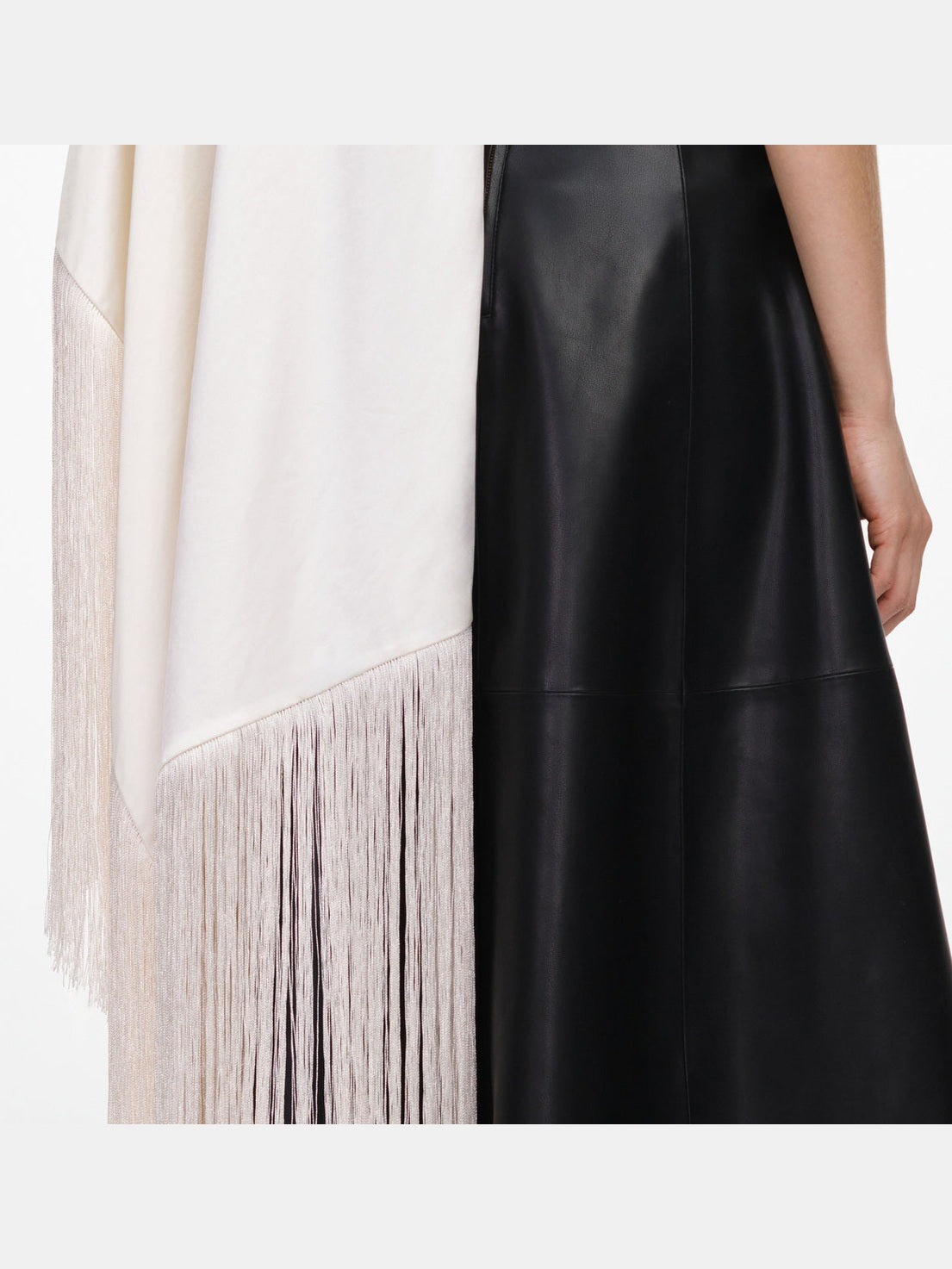 Cream satin fringed scarf top