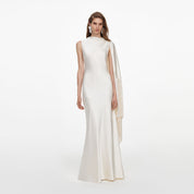 Cream satin fringed maxi dress
