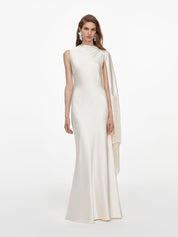 Cream satin fringed maxi dress
