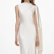 Cream satin fringed maxi dress