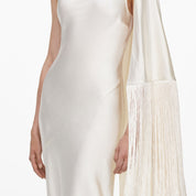 Cream satin fringed maxi dress