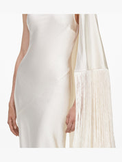 Cream satin fringed maxi dress
