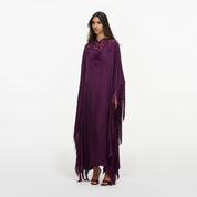 Purple satin fringed kaftan