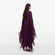 Purple satin fringed kaftan