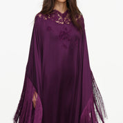 Purple satin fringed kaftan
