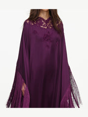 Purple satin fringed kaftan