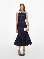 Navy spiral lace midi dress