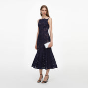 Navy spiral lace midi dress