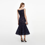Navy spiral lace midi dress