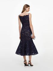 Navy spiral lace midi dress