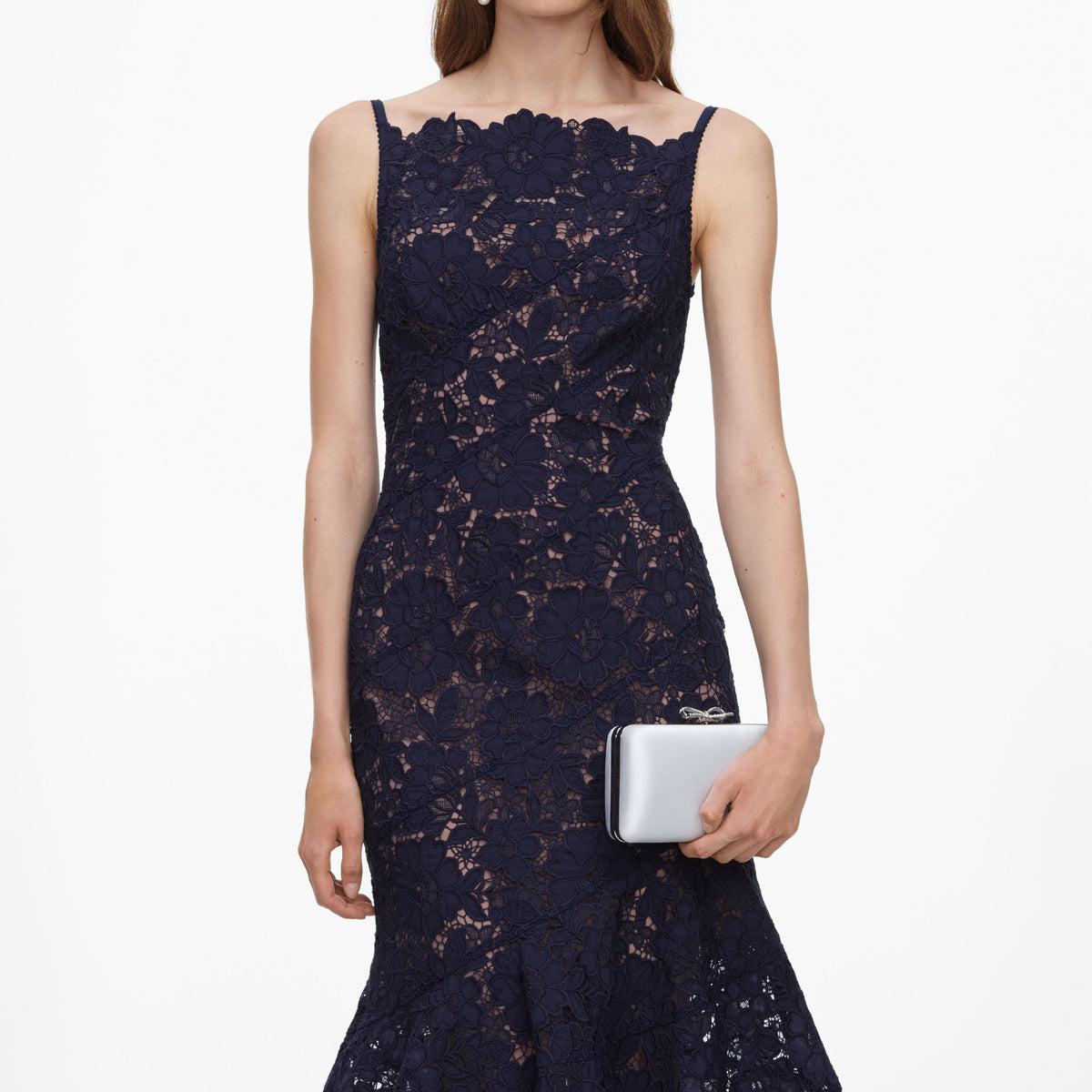 Navy spiral lace midi dress