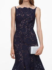 Navy spiral lace midi dress