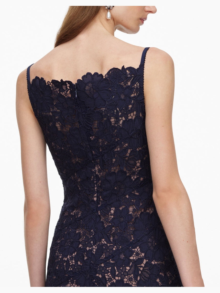 Navy spiral lace midi dress