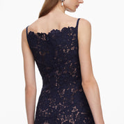 Navy spiral lace midi dress