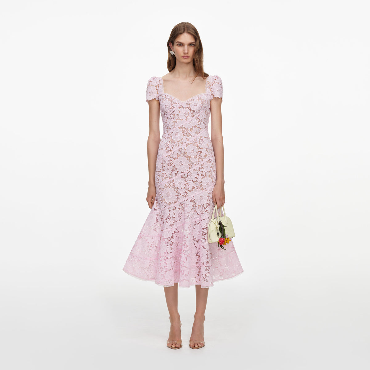 Pink spiral lace midi dress