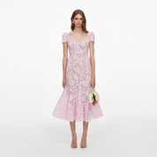 Pink spiral lace midi dress
