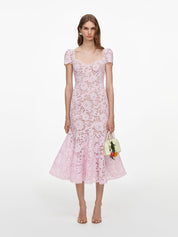 Pink spiral lace midi dress