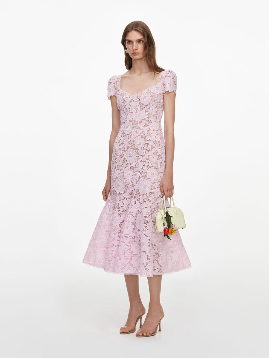 Pink spiral lace midi dress