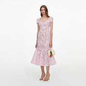 Pink spiral lace midi dress