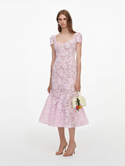 Pink spiral lace midi dress