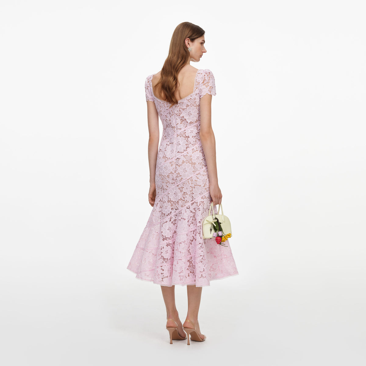 Pink spiral lace midi dress