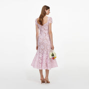 Pink spiral lace midi dress