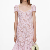 Pink spiral lace midi dress