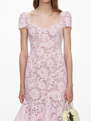 Pink spiral lace midi dress