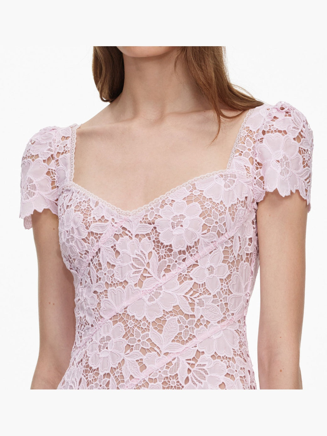 Pink spiral lace midi dress