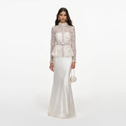 Cream sequin embellished satin maxi dress