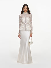 Cream sequin embellished satin maxi dress