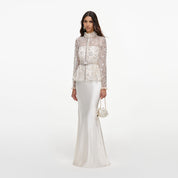 Cream sequin embellished satin maxi dress