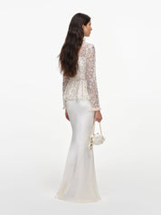 Cream sequin embellished satin maxi dress