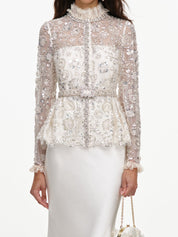 Cream sequin embellished satin maxi dress