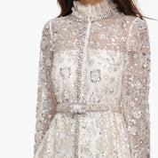Cream sequin embellished satin maxi dress
