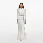 White boucle satin maxi dress