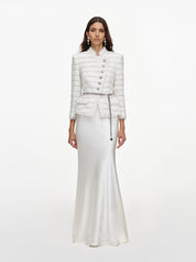 White boucle satin maxi dress