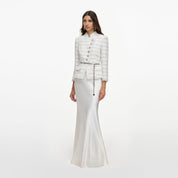 White boucle satin maxi dress