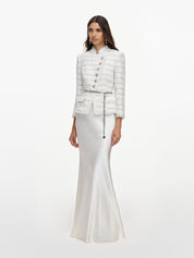 White boucle satin maxi dress