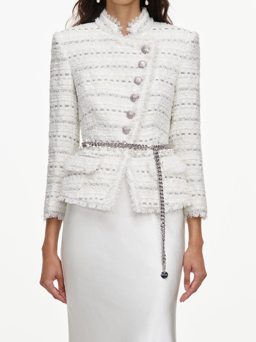 White boucle satin maxi dress