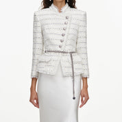 White boucle satin maxi dress