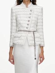 White boucle satin maxi dress