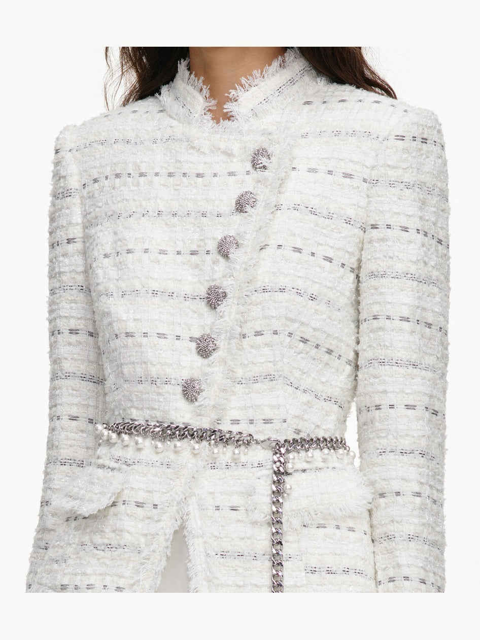 White boucle satin maxi dress