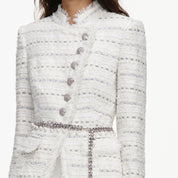 White boucle satin maxi dress